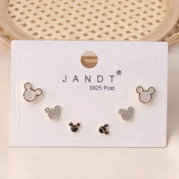 NWT Set of 3 Mickey Mouse Earrings  Gold or Silver - Picture 3 of 5